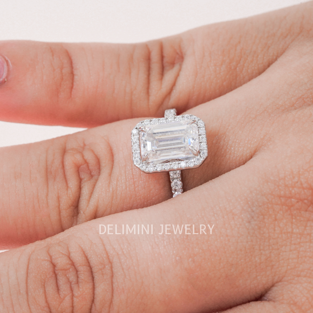 Emerald Cut Halo Diamond Engagement Ring