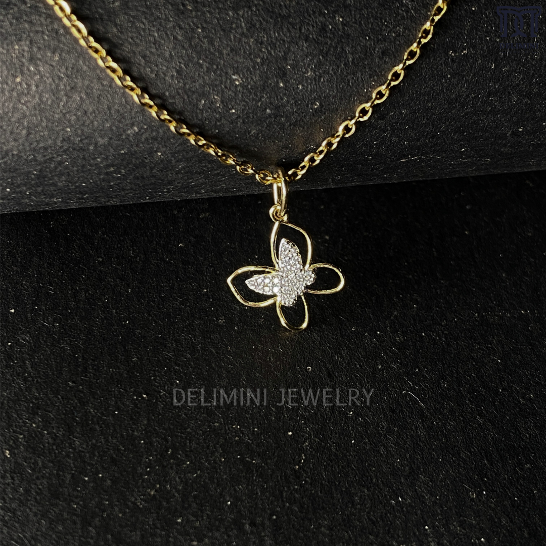 Diamond Butterfly In Gold Pendant