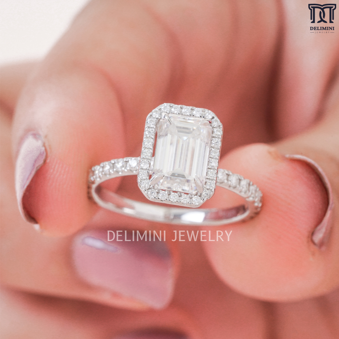 Emerald Cut Halo Diamond Engagement Ring