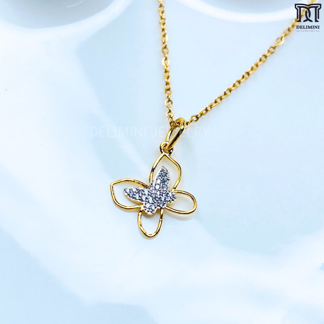 Diamond Butterfly In Gold Pendant