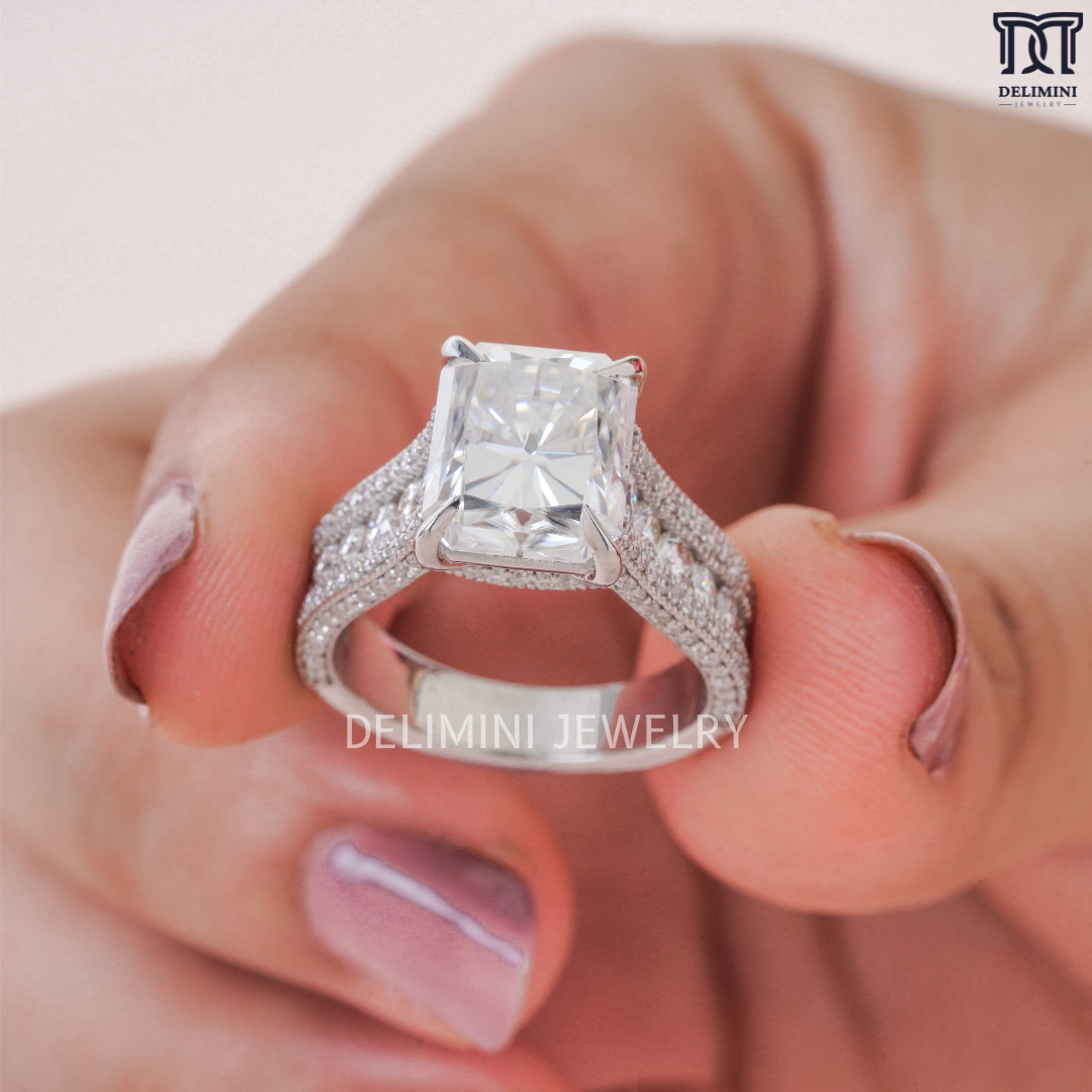 Vintage Style Emerald Cut Diamond Ring