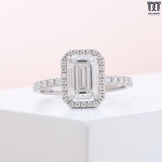 Emerald Cut Halo Diamond Engagement Ring