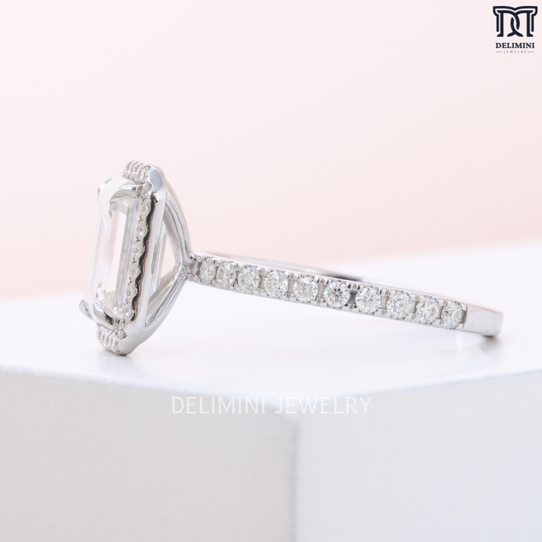 Emerald Cut Halo Diamond Engagement Ring