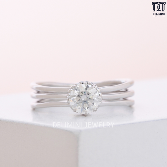 Triple Band Radiant 14K Gold Moissanite Ring