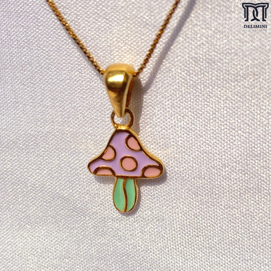 Sweet And Cute Little  Mushroom Gold Pendant - DELIMINI JEWELRY