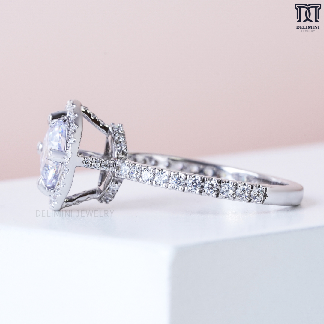 Cushion Cut Simulated Halo Wedding Ring