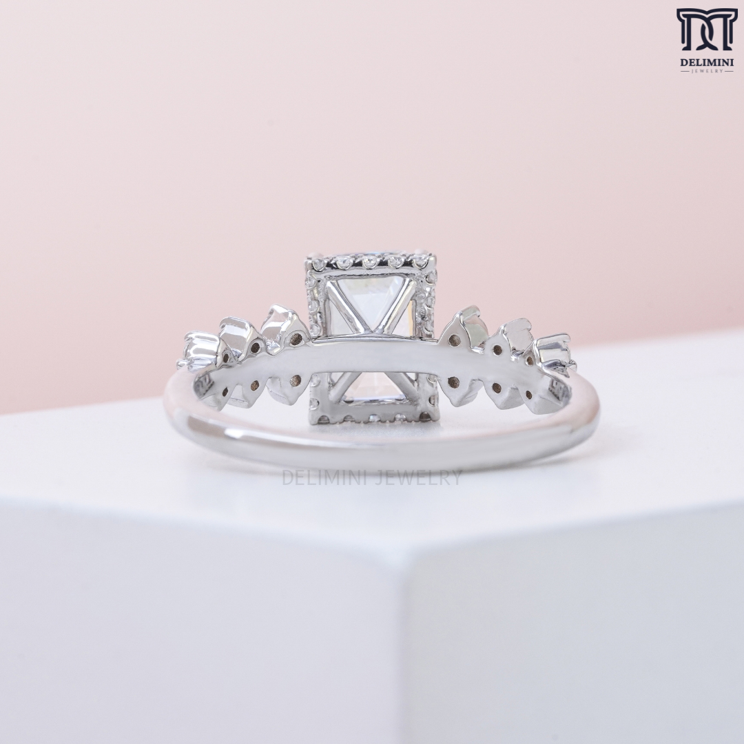 Traditional Emerald Cut with Round Cut Stone Beauty on Band