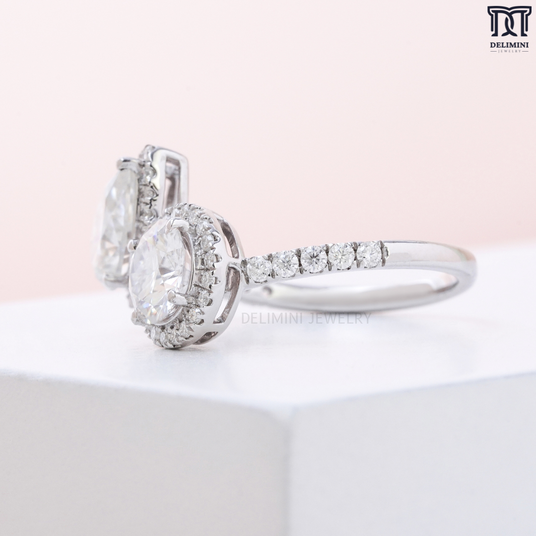 Two Stone Round and Pear Toi Et Moi Diamond Love Ring