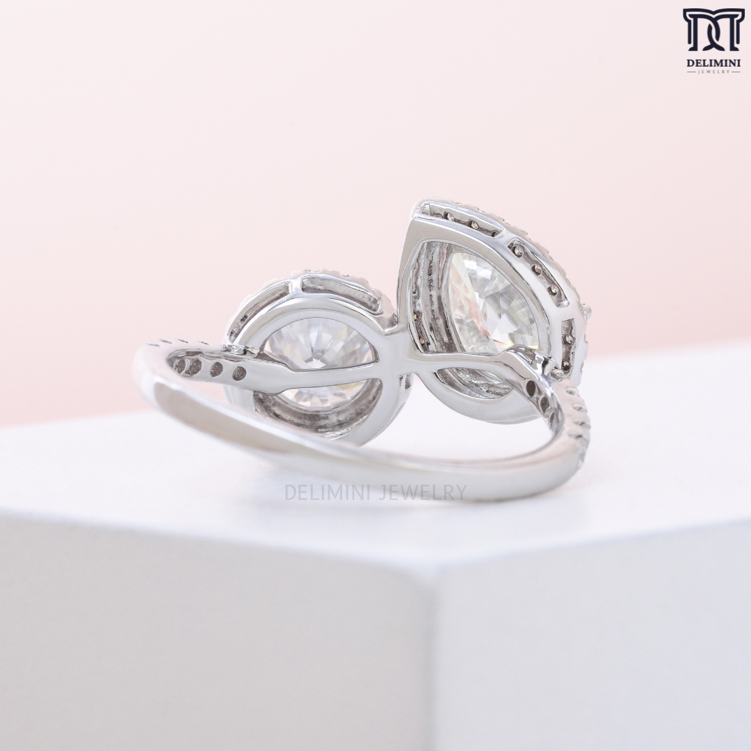 Two Stone Round and Pear Toi Et Moi Diamond Love Ring