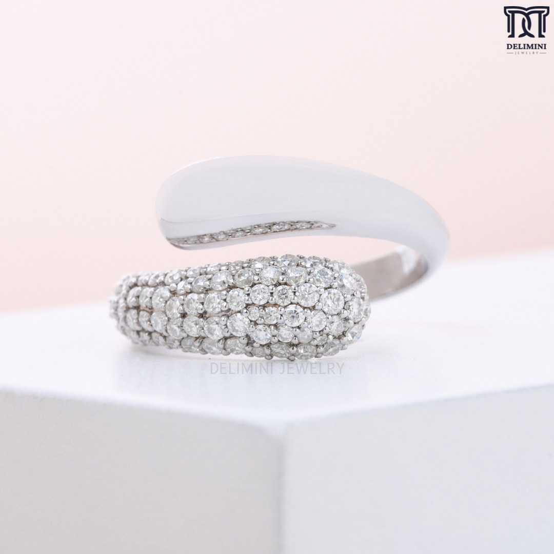 Sophisticated Micro Pave Setting Snake Cocktail Diamond Ring