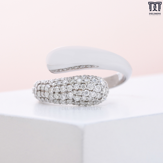 Sophisticated Micro Pave Setting Snake Cocktail Diamond Ring