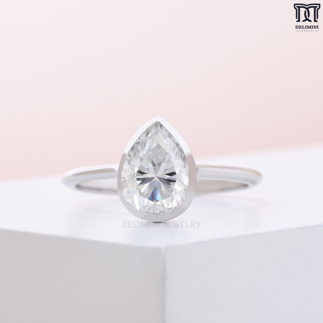 Premium Pear Cut Bezel Setting Solitaire Diamond Ring