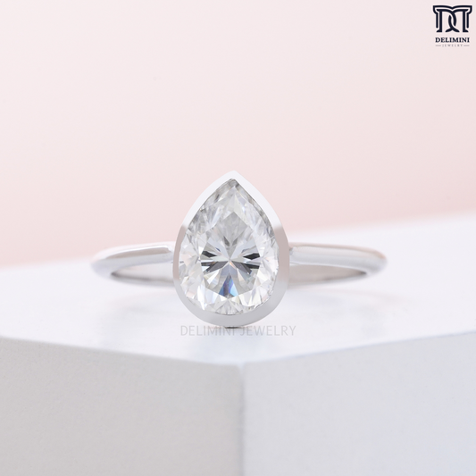 Premium Pear Cut Bezel Setting Solitaire Diamond Ring