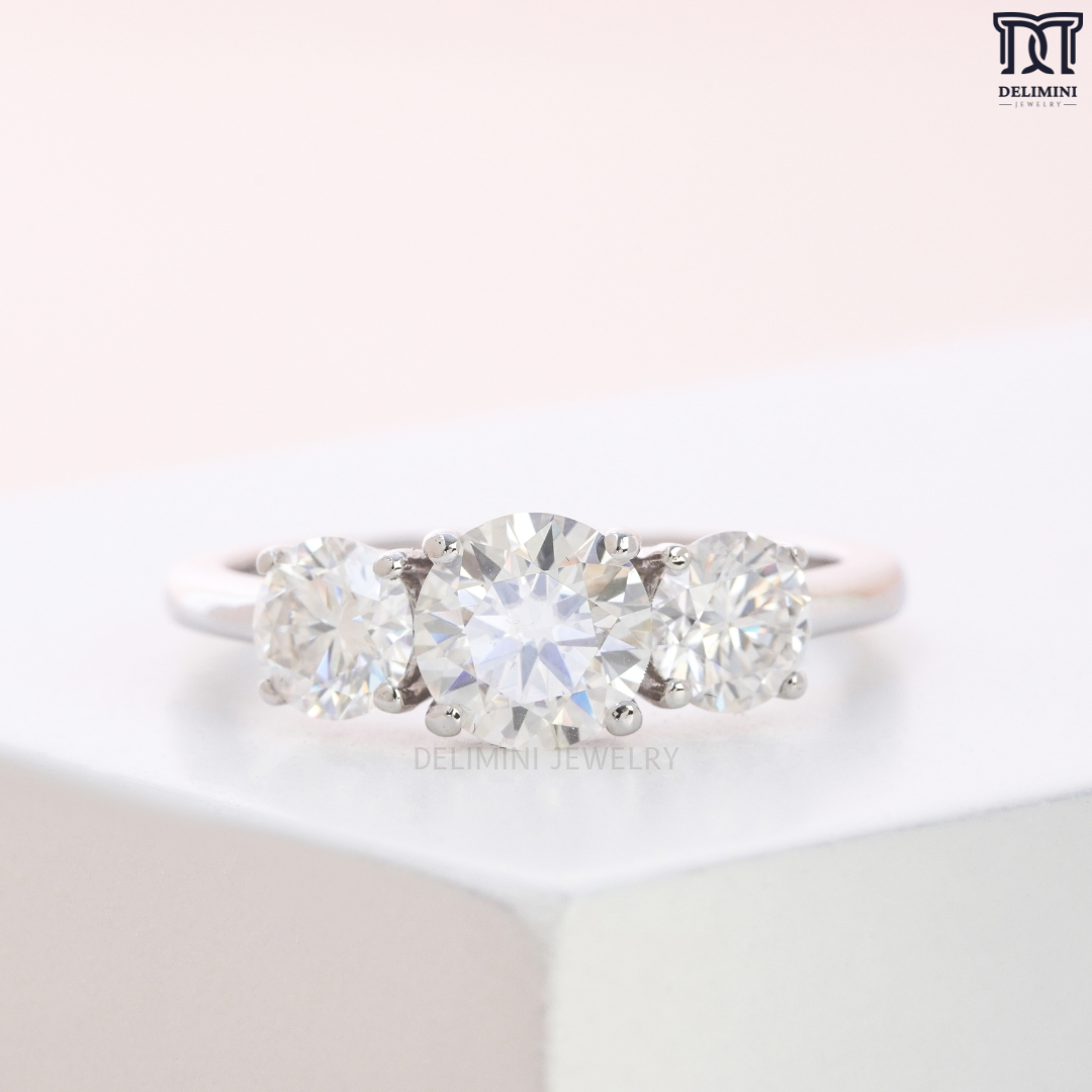 Trilogy Three Stone Round Cut Diamond Ring