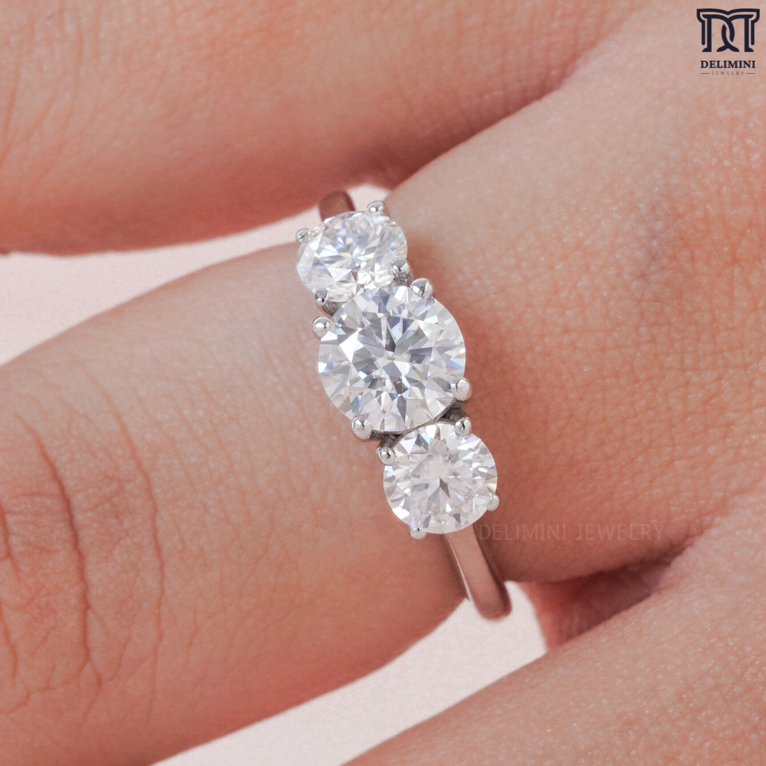 Trilogy Three Stone Round Cut Diamond Ring