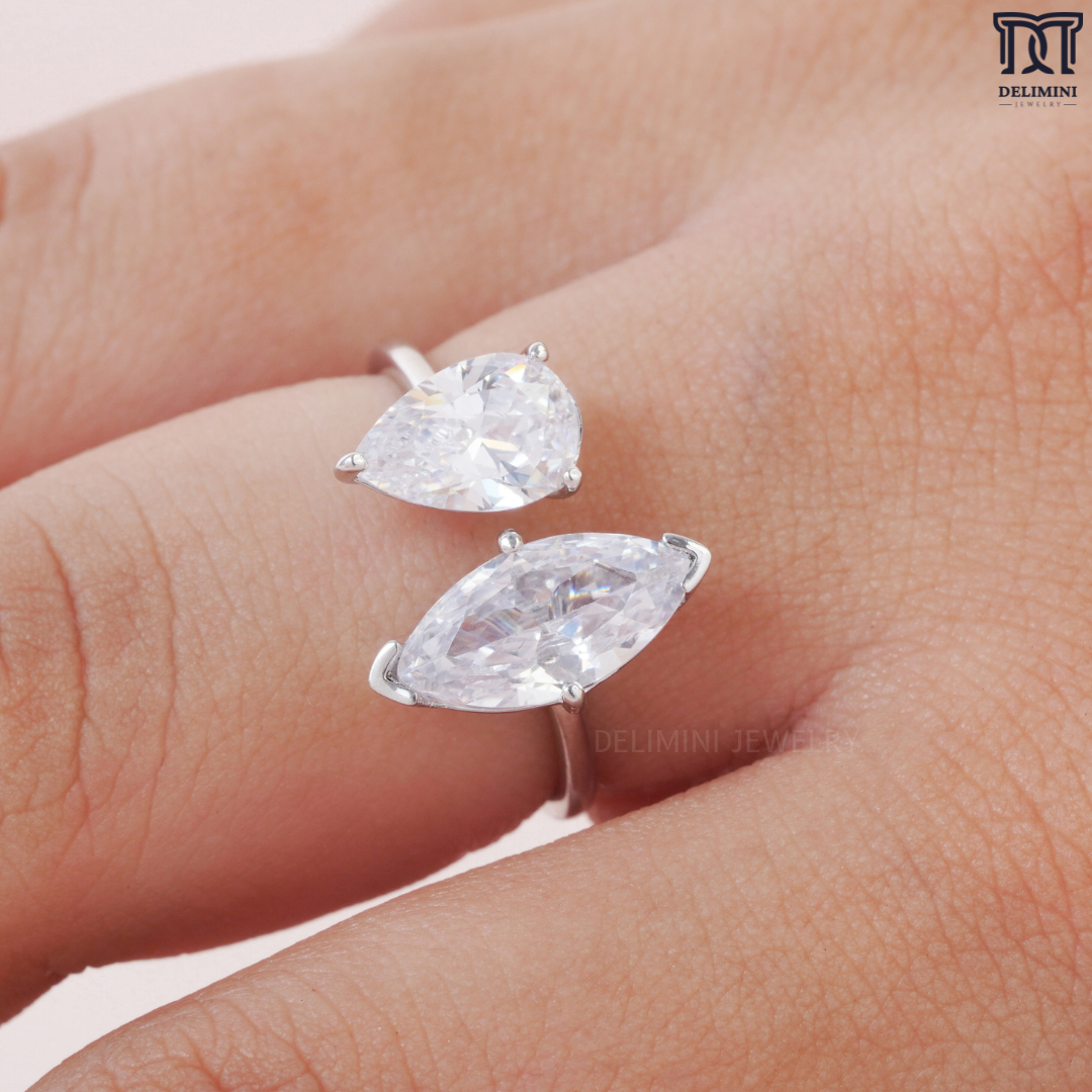 Modern Design Marquise and Pear Toi Et Moi Diamond Ring