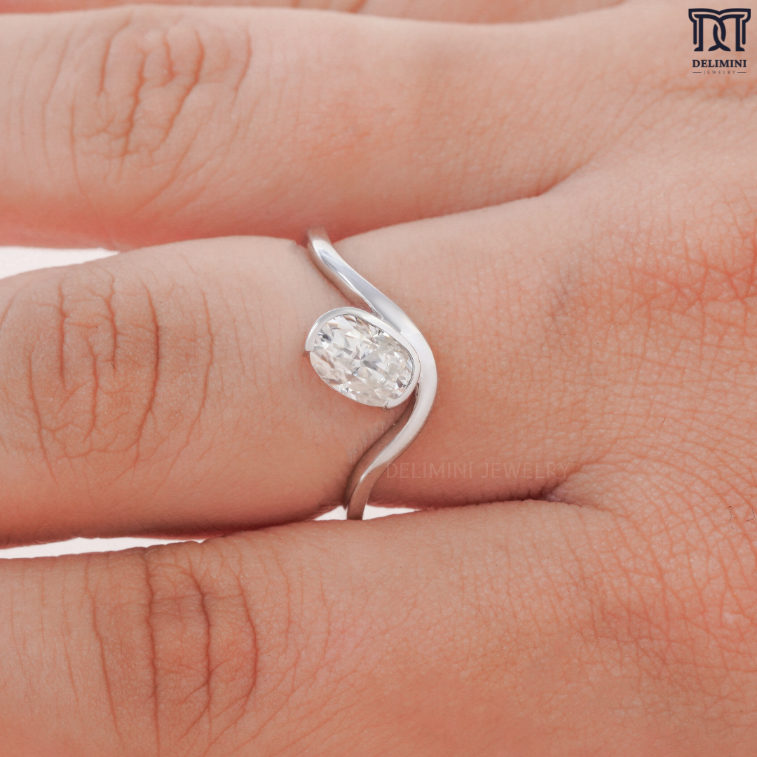 Elegant Look Oval Cut Stone On Wave Band Ring