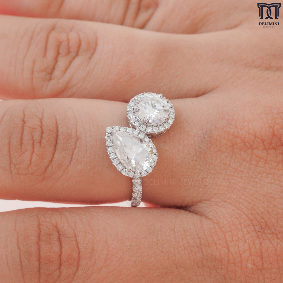 Two Stone Round and Pear Toi Et Moi Diamond Love Ring