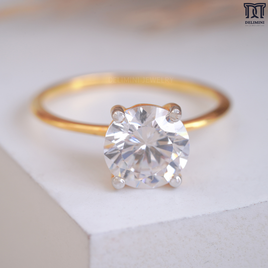 Dainty Round Cut Solitaire Engagement Ring