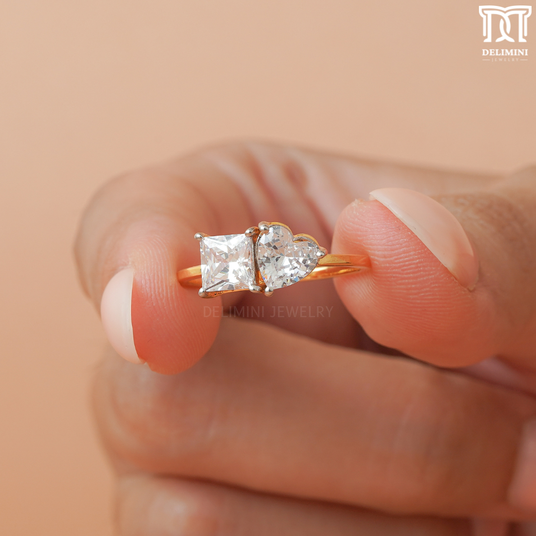 Toi Et Moi Two Stone Princess Heart Diamond Ring - DELIMINI JEWELRY