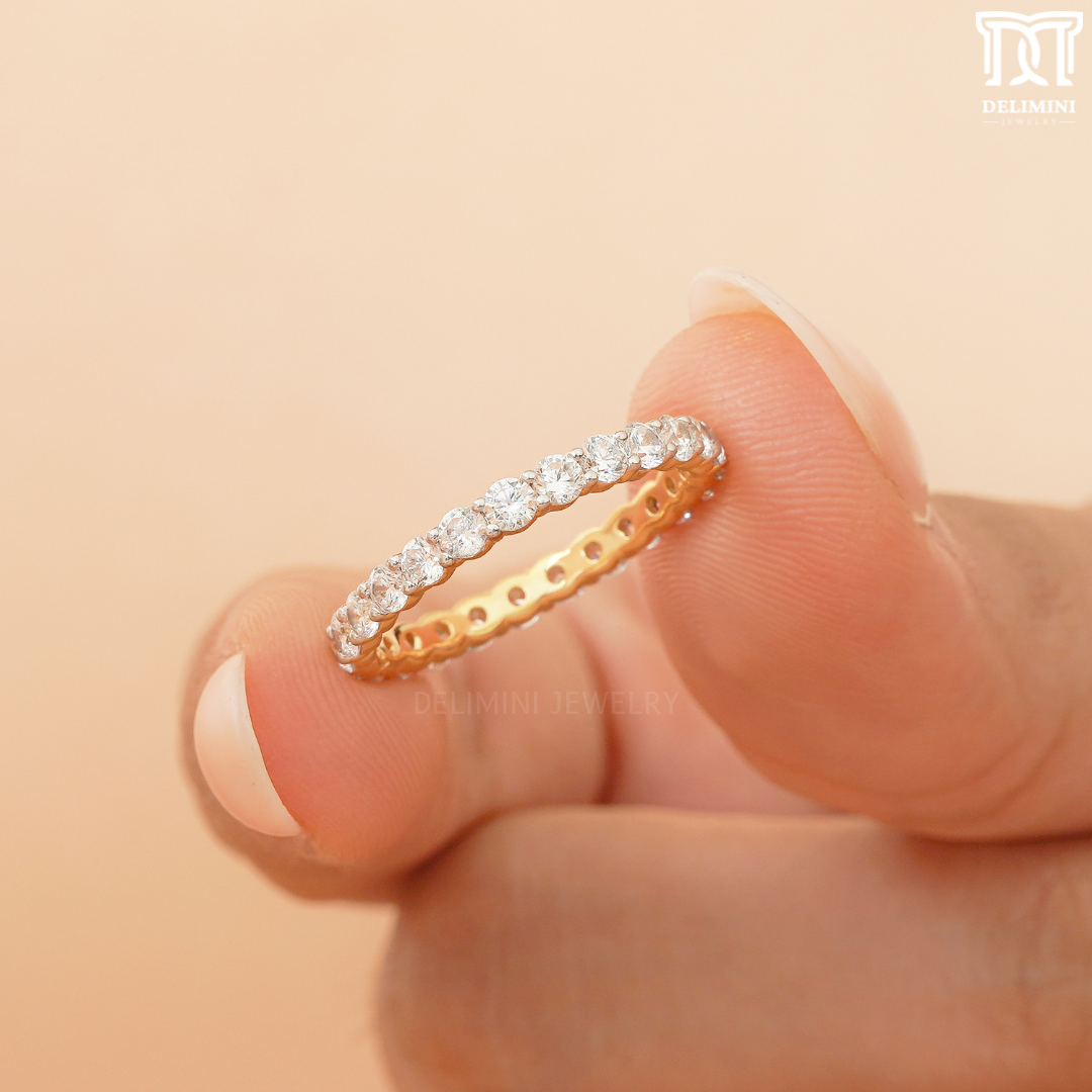 Vintage Full Eternity Band ,  Stackable Band Gifts Her - DELIMINI JEWELRY