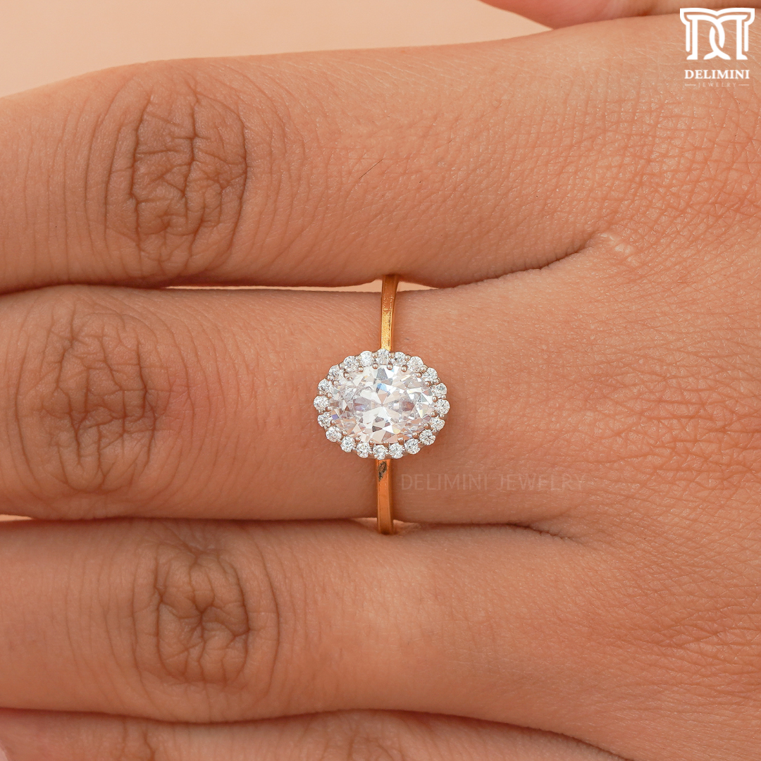 Elongated Oval Cut Solitaire Diamond Ring - DELIMINI JEWELRY