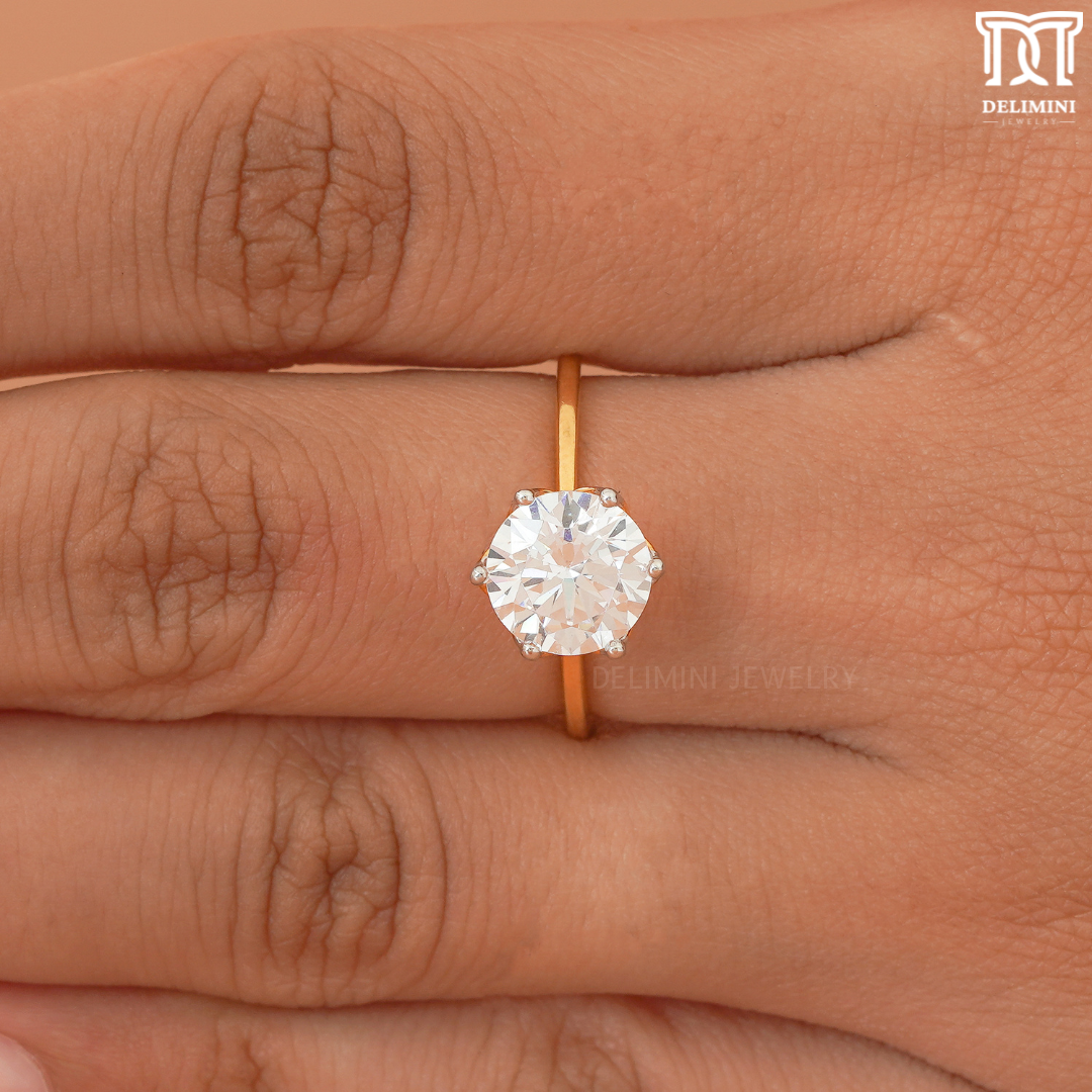 Round Cut Big Solitaire Moissanite Engagement Ring - DELIMINI JEWELRY