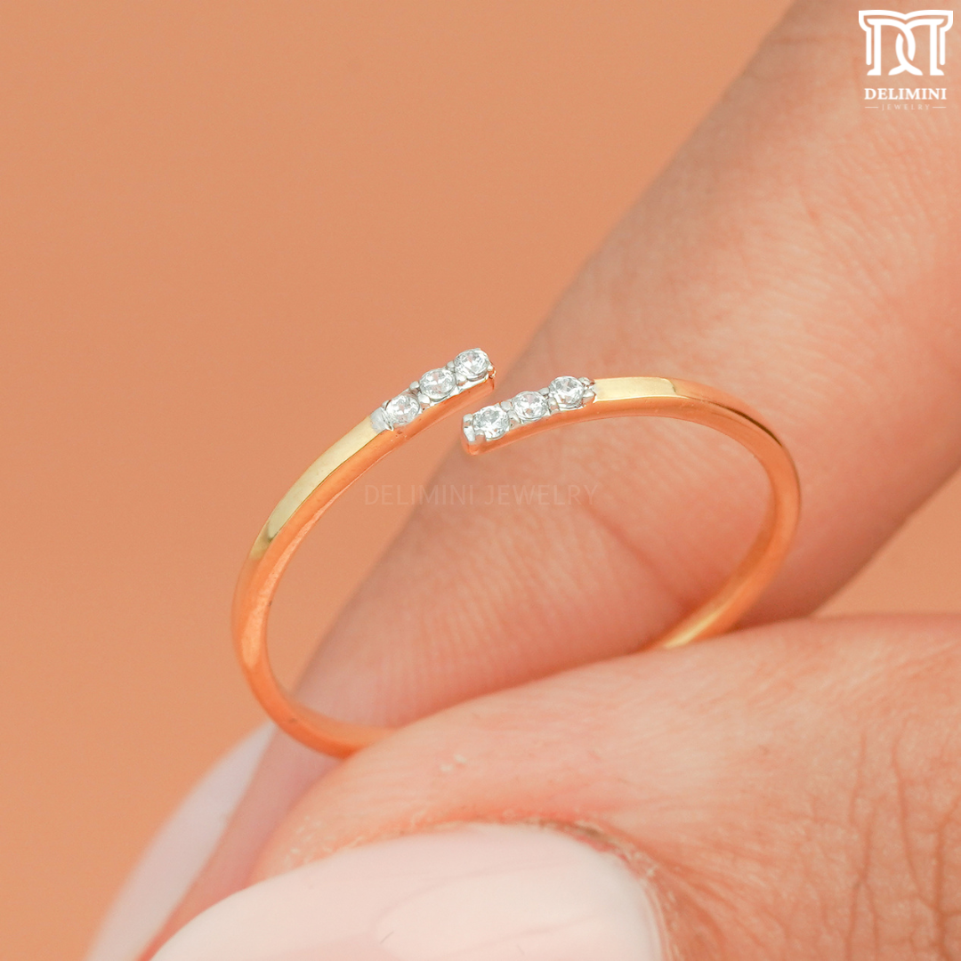 Pave Minimalist Open Ring, Elegant Gold Diamond Ring - DELIMINI JEWELRY