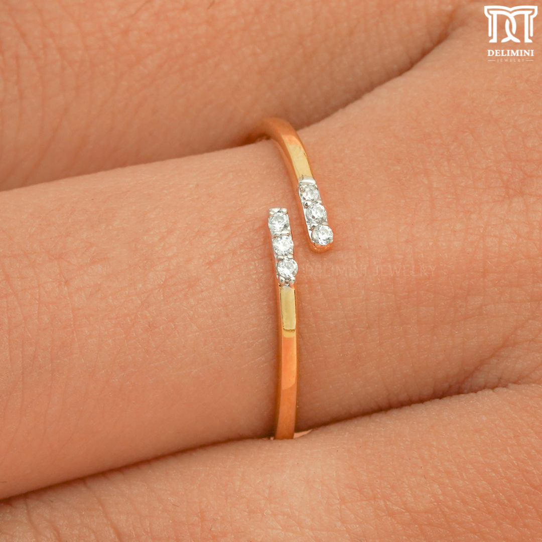 Pave Minimalist Open Ring, Elegant Gold Diamond Ring - DELIMINI JEWELRY