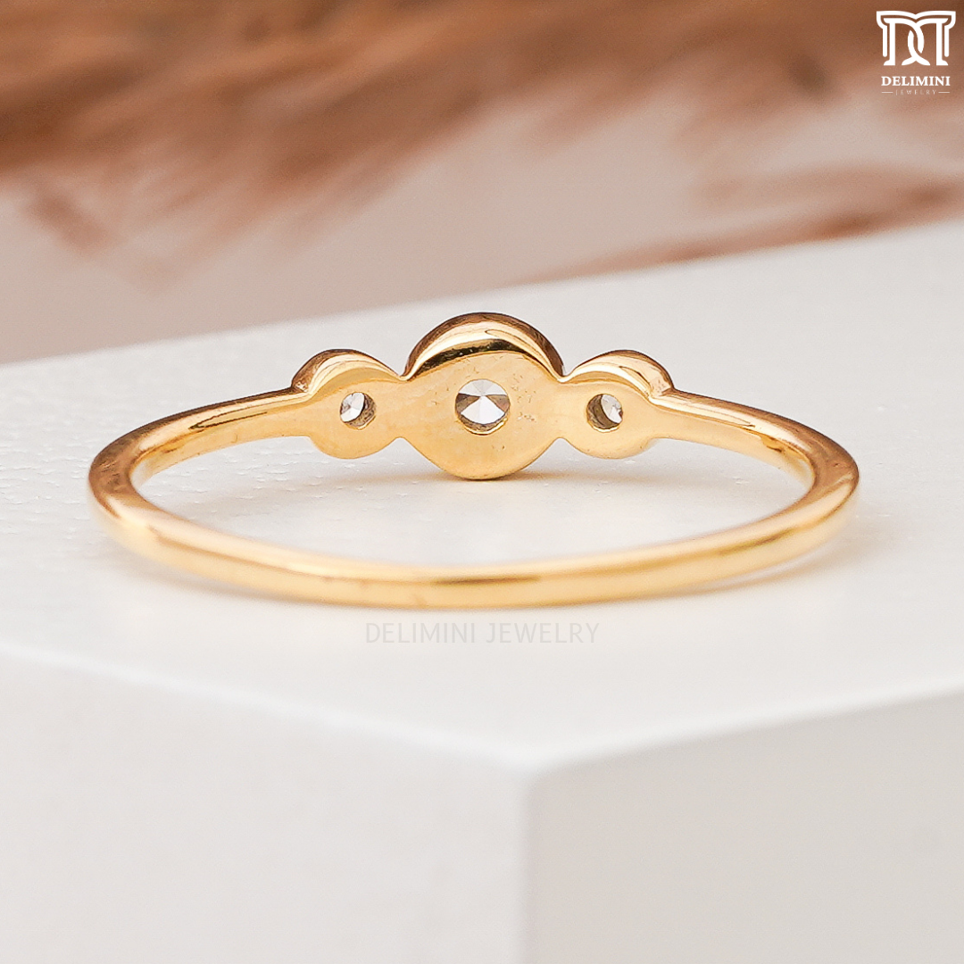 Gold Bezel Set Ring Three Stone Minimalist Diamond Ring