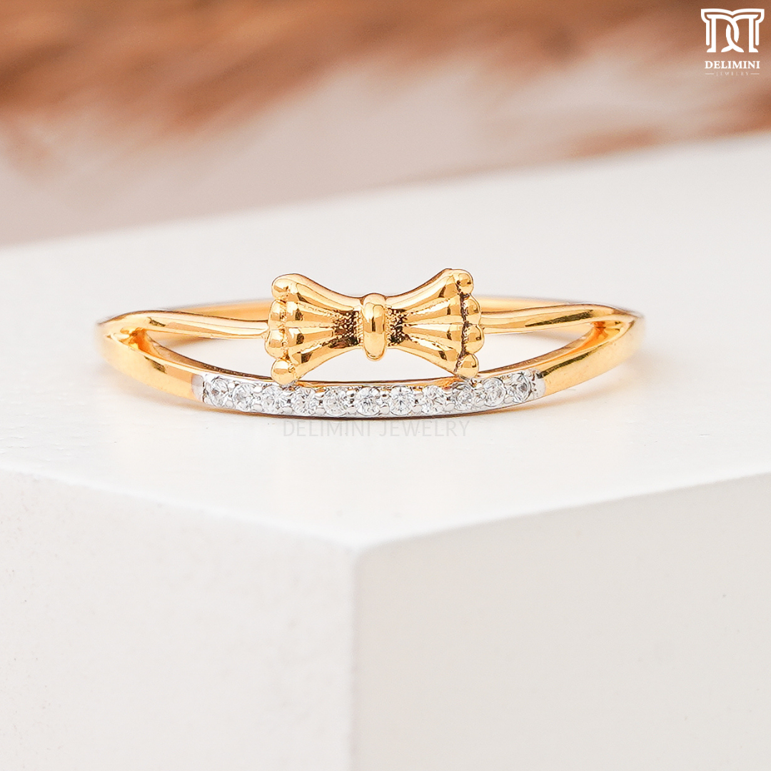 Thin Nesting  Diamond Ring ,  Tiny Diamond Stacking Bow Ring