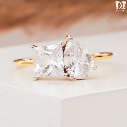 Toi Et Moi Pear & Princess Cut Diamond Promise Ring