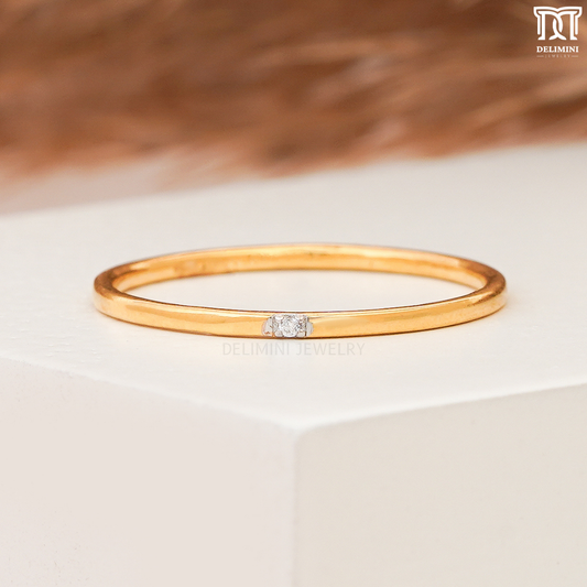 Single Round Diamond Ring Thin Minimalist Diamond Ring Daily Wear Ring