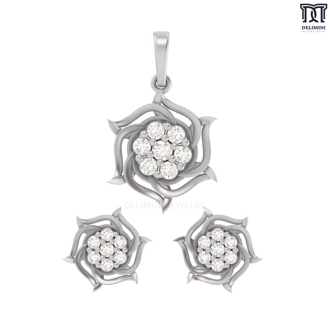 Fine Flower Shape Diamond Pendant Set