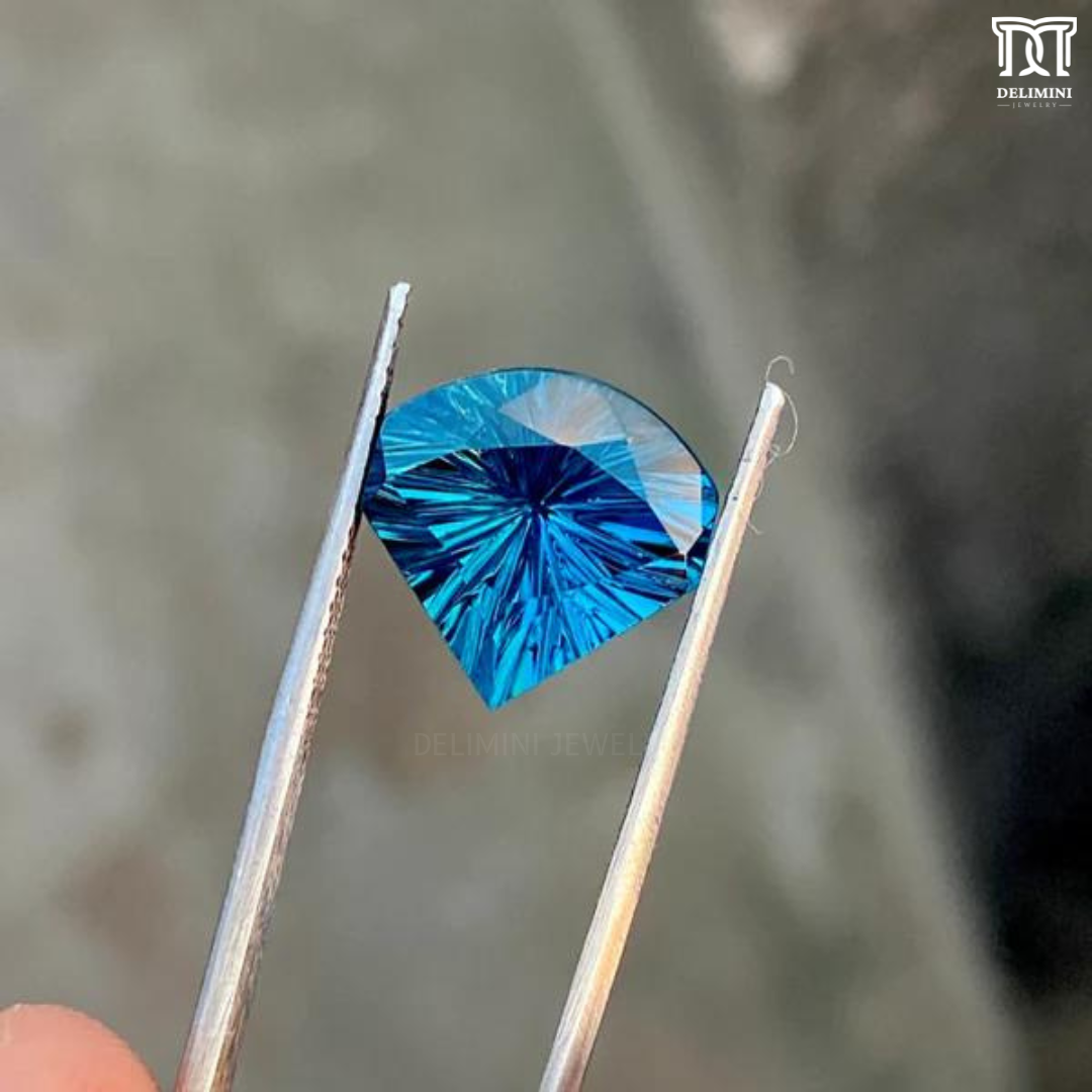 Natural London Blue Topaz Fancy Shape Cone Cave Cut Gemstone, 12X12X9 MM, 7.65 Carat - DELIMINI JEWELRY