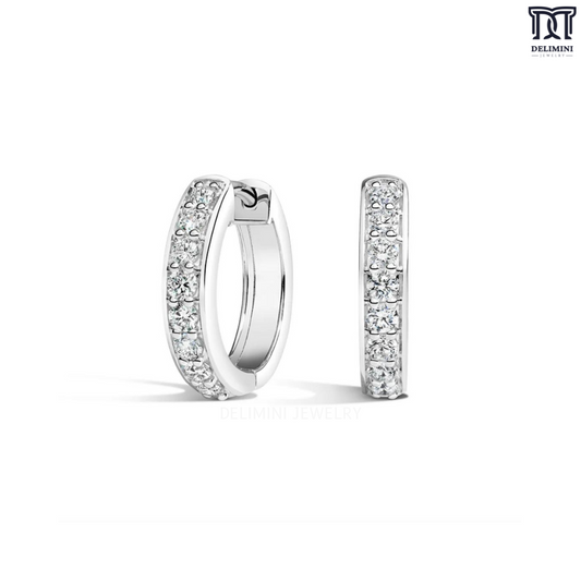 Single Line Pave Moissanite Diamond Huggie Earrings - DELIMINI JEWELRY